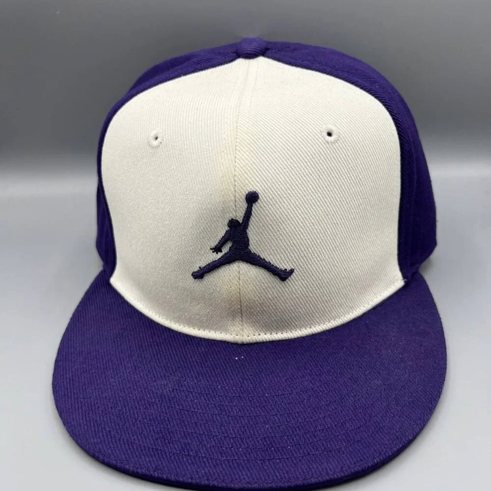Air Jordan Hat Men 7 3/8 White Purple‎ Embroidered Logo Jumpman Fitted Cap